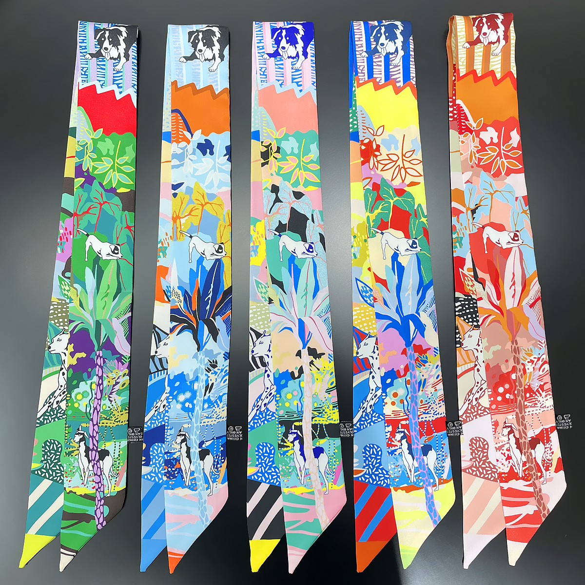 2023 Brand Design Honden Zijden Sjaal Luxe Sjaal Vrouwen Foulard Skinny Tas Sjaals Mode Haar Hoofdband Halsdoek Voor Dames