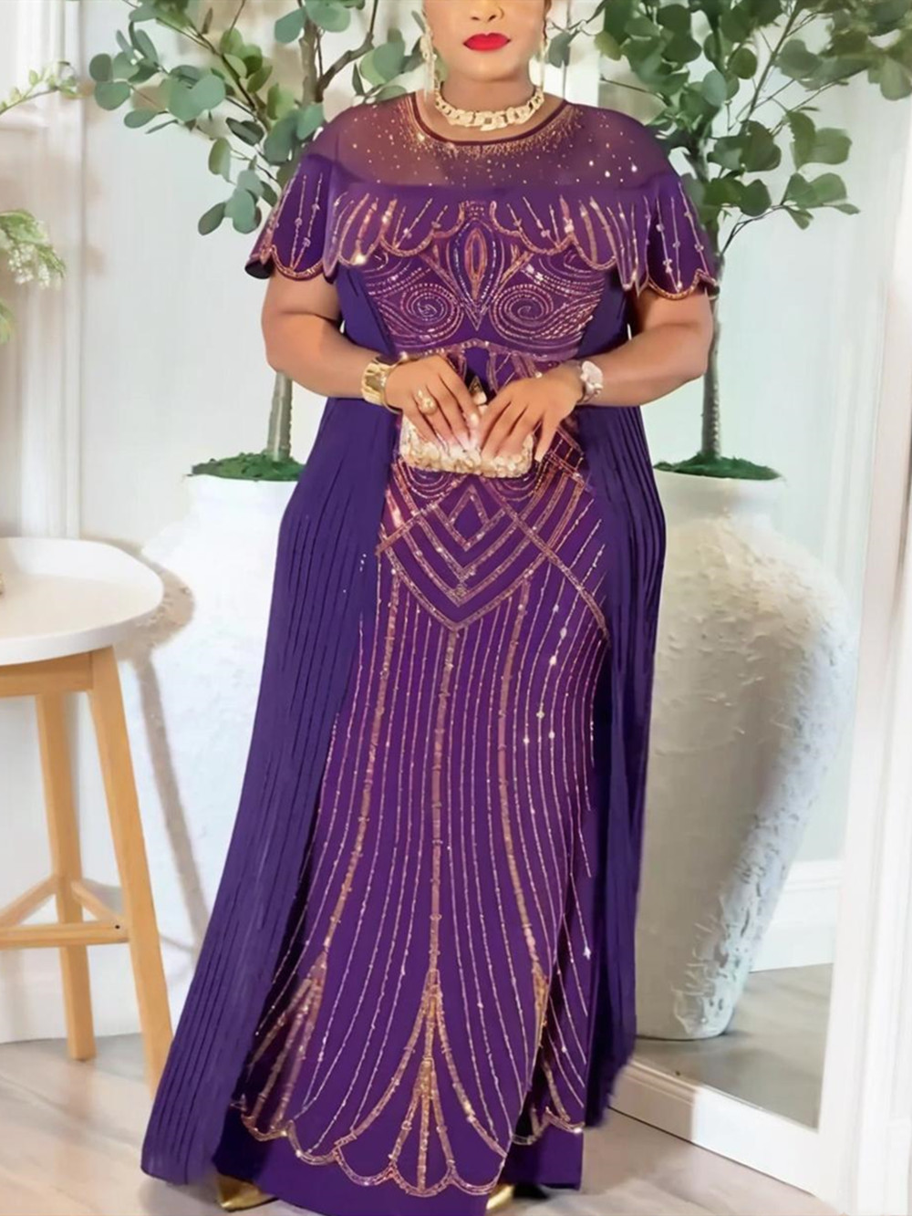 Plus Size African Party Dresses for Women Dashiki Diamond Pleated Long Dress Elegant Turkey Muslim Wedding Evening Gown