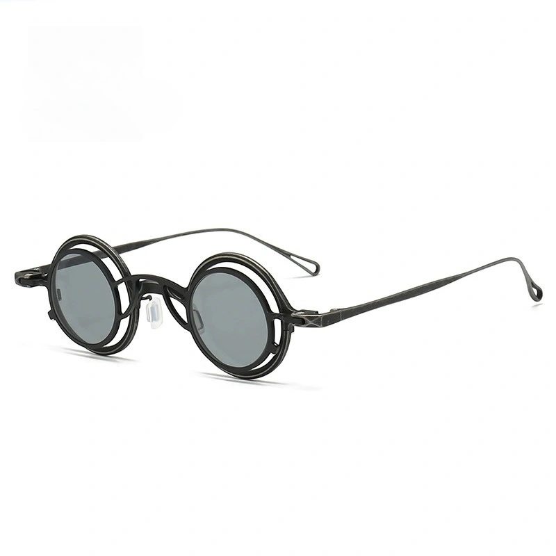 With Case Clip On Sunglass Titanium Eyeglasses Vintage Round Optical Glasses Spectacle Frame Prescritpion Lens RG1911TI