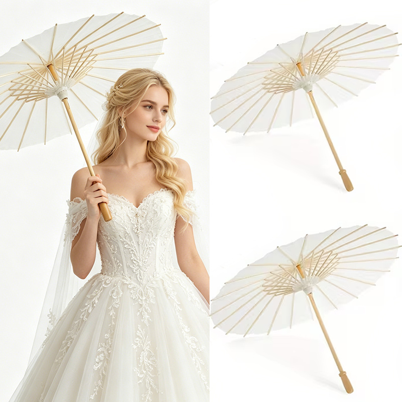 Sombrillas de Papel Blanco, Sombrillas Chinas de Papel Encerado, Decoración DIY, Sombrillas de Bambú para Pintar, Accesorios para Fotos de Bodas, Despedidas de Soltera y Fiestas