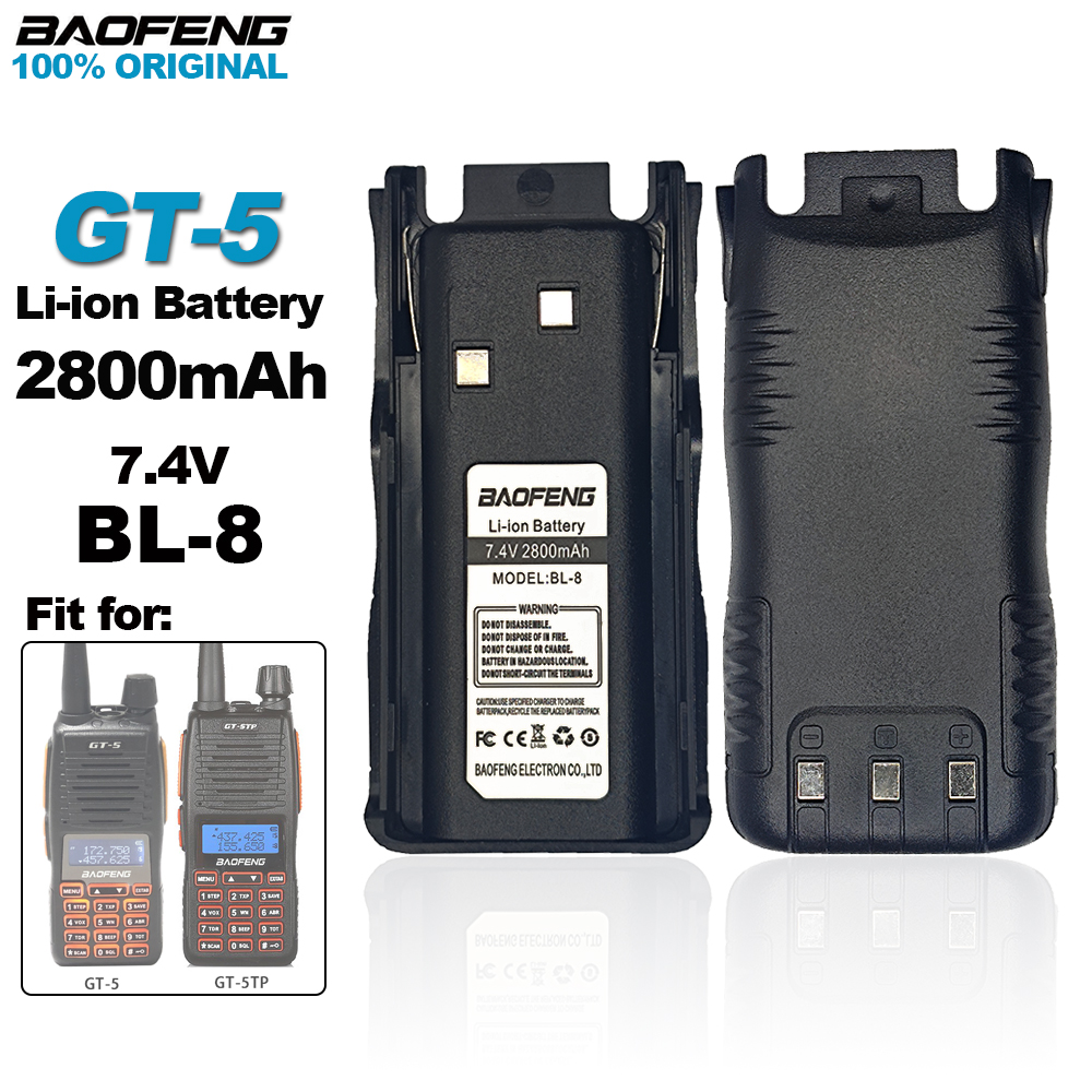 BAOFENG GT-5 Батарея для рации 100% оригинал Литий-ионный аккумулятор 2800 мАч 7,4 В для двусторонней радиосвязи GT-5 GT-5TP Дополнительные батареи GT5