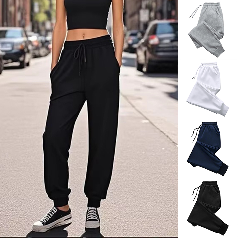 Calça de moletom de cor pura para mulheres, todas as estações, diária, casual, esportiva, jogger, alta qualidade, casa, ar livre, conforto