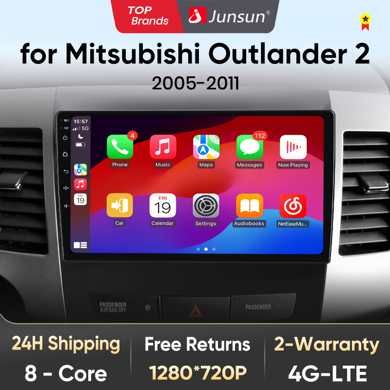 Junsun-reproductor Multimedia con Android y GPS para coche, autorradio 2DIN con CarPlay inalámbrico, para Mitsubishi Outlander xl 2, Citroen c-crosser, V1