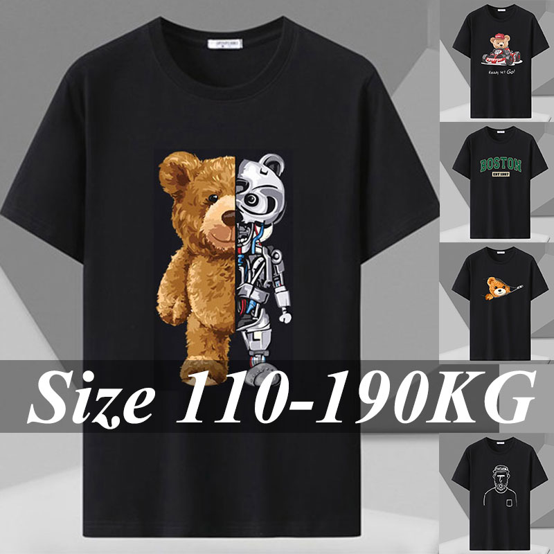 1XL-7XL Plus Size T-Shirt for Men Cotton Black Tees Summer Short Sleeve Tops Oversized Casual Sport Running Fitness Male Clothes