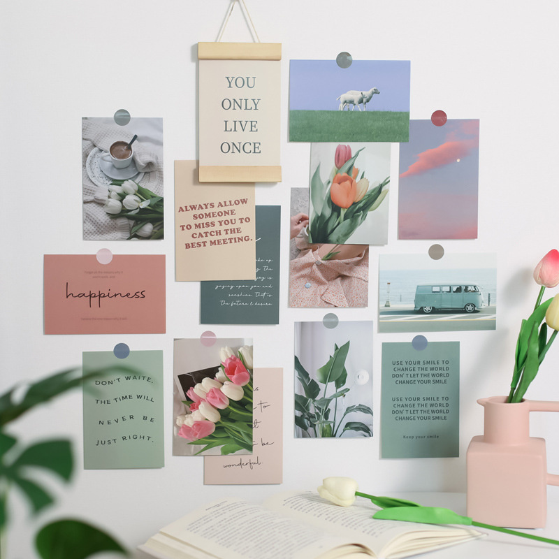 Ins estilo simples nórdico cartão artístico inglês sorte ao vivo cartões decorativos quarto diy adesivos de parede foto adereços 30 folhas