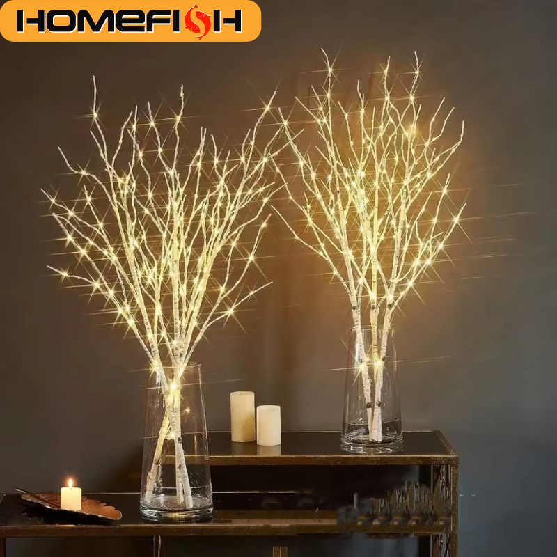 Luces LED Decorativas HOMEFISH, 1 Pieza, Rama de Abedul Blanco, Funciona con Pilas, para Navidad, Fiestas, Bodas, Decoración de Exteriores, Luces de Ramitas