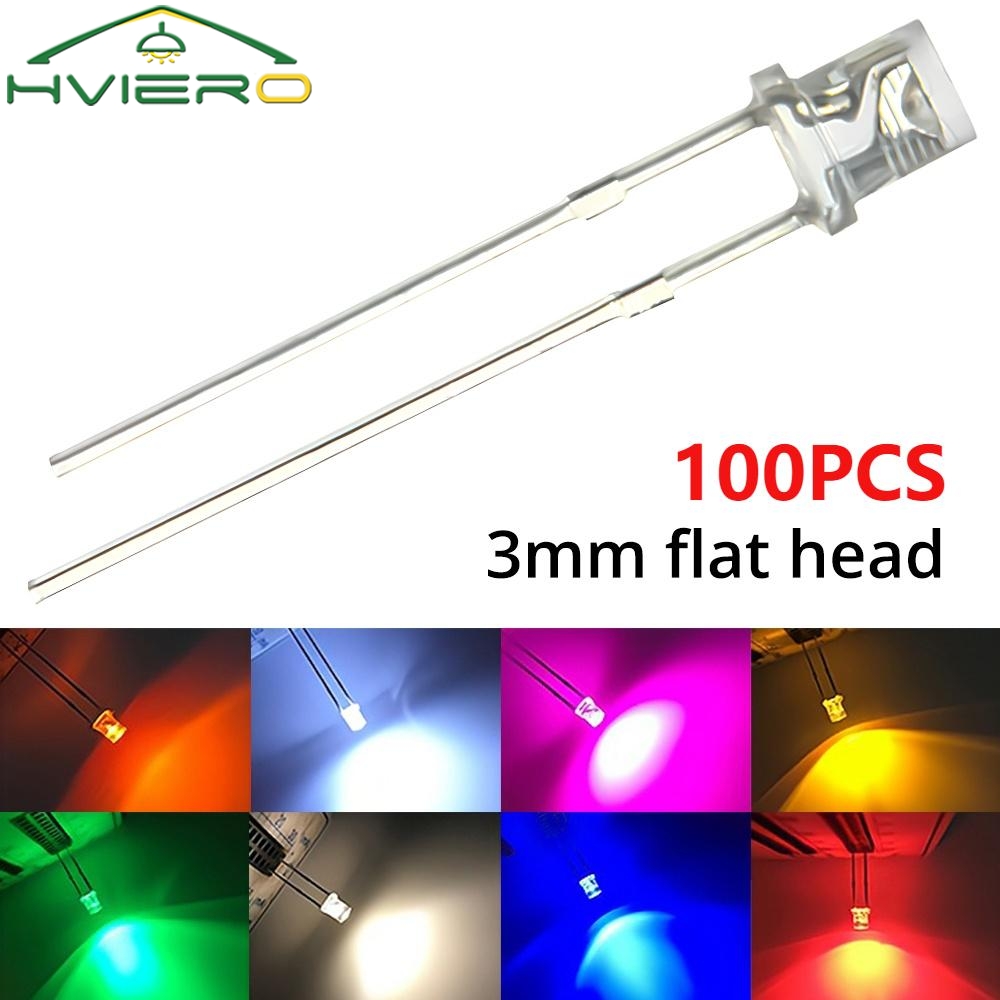 100 個 LED F3 3 ミリメートル超高輝度フラットトップヘッド白赤青オレンジ UV ピンクダイオード電球広角発光ランプダイオード Led