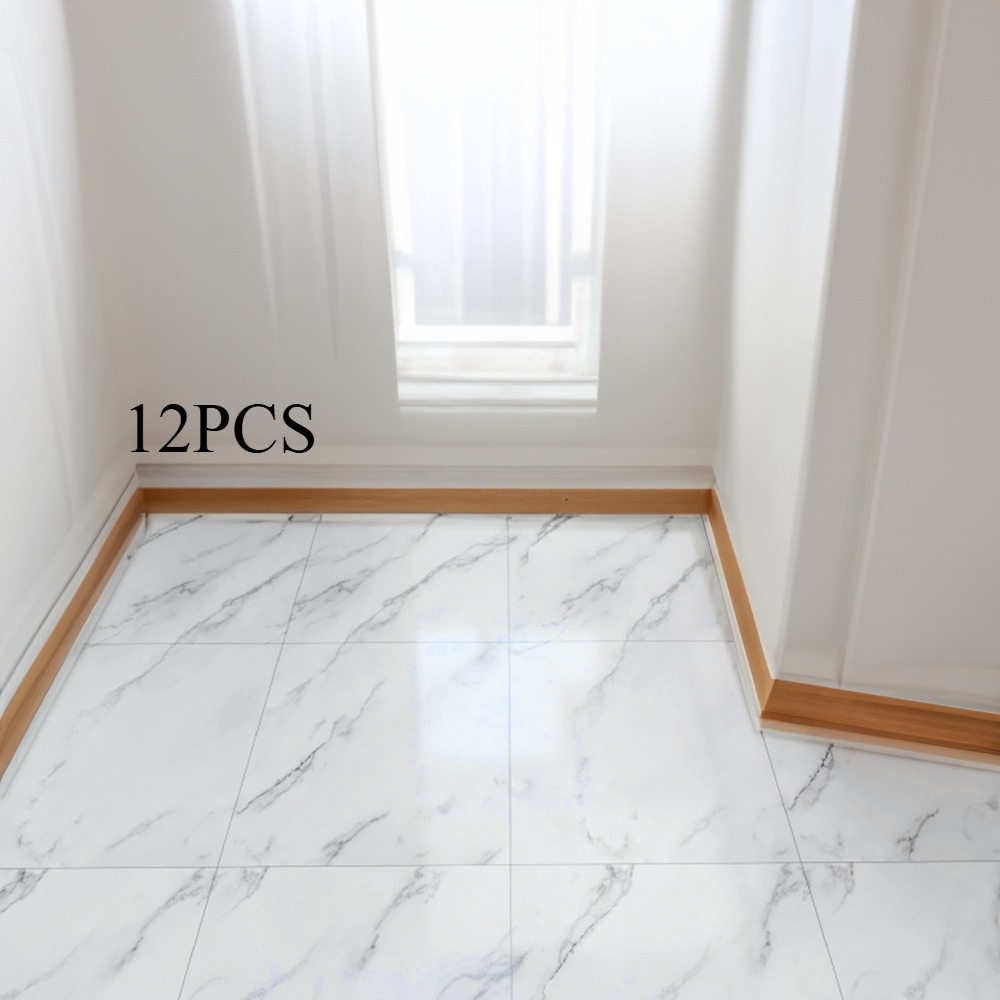 12/24pcs White Marble PVC Peel & Stick Tiles 30x30cm - 1.2mm Thick Waterproof Self-Adhesive Vinyl Flooring | Multi-Surface