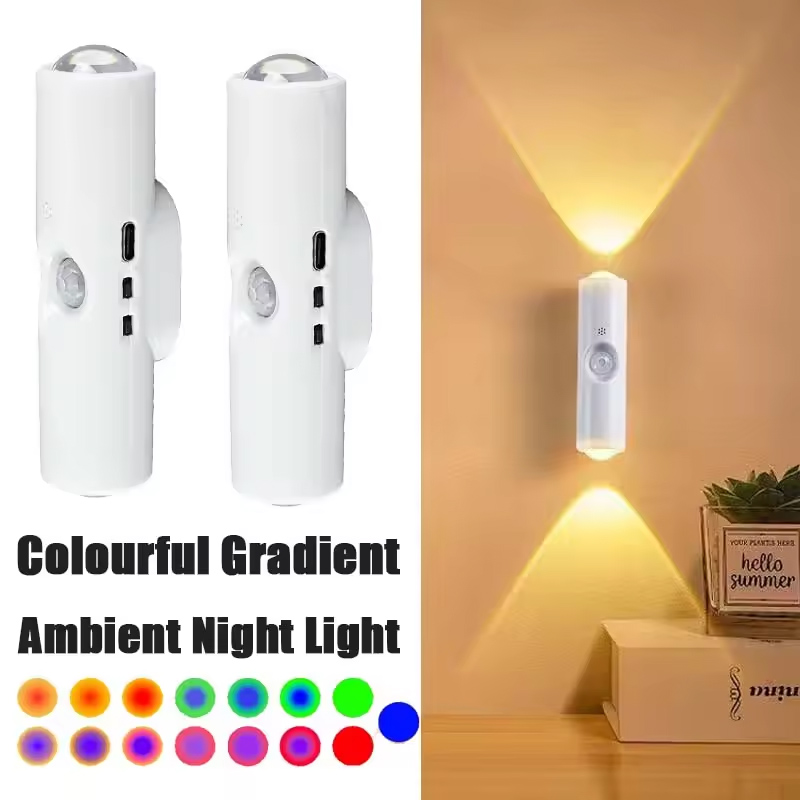 Luz nocturna inteligente con gradiente RGB, lámpara de pared recargable con Sensor de movimiento magnético para dormitorio, baño, armario, jardín, decoración del hogar