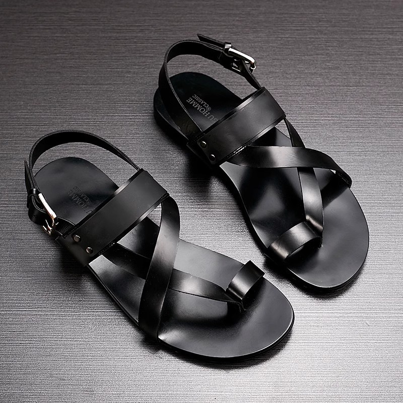 Herren Sommer Echtleder Römische Zehensteg-Sandalen Koreanischer Stil Lässige Strand-Slides Modische Komfortable Leichte Outdoor-Schuhe