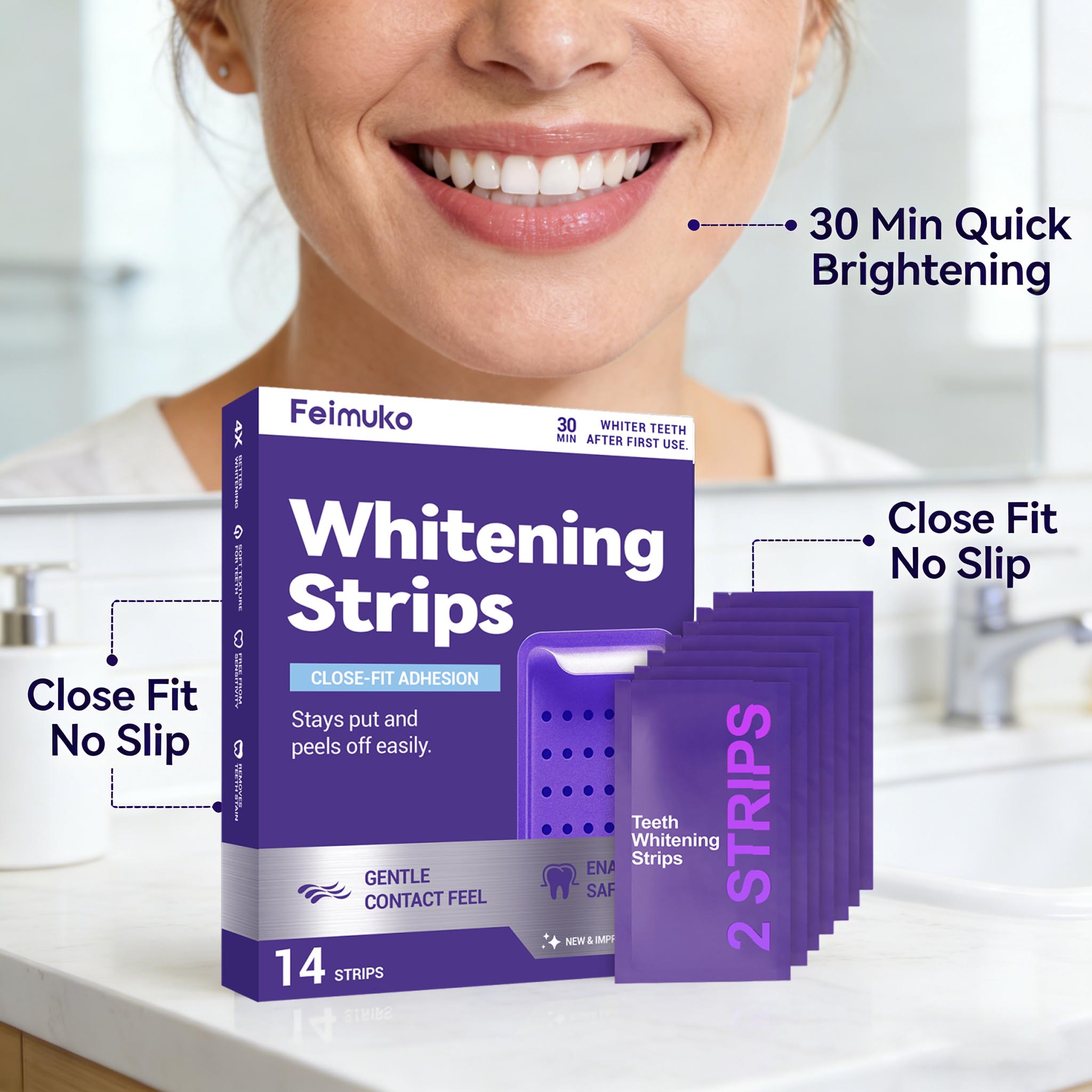 Tiras Clareadoras de Dentes Roxas: Higiene Bucal, Hálito Fresco de Menta, Clareamento Duradouro e Patches para Branqueamento Dental