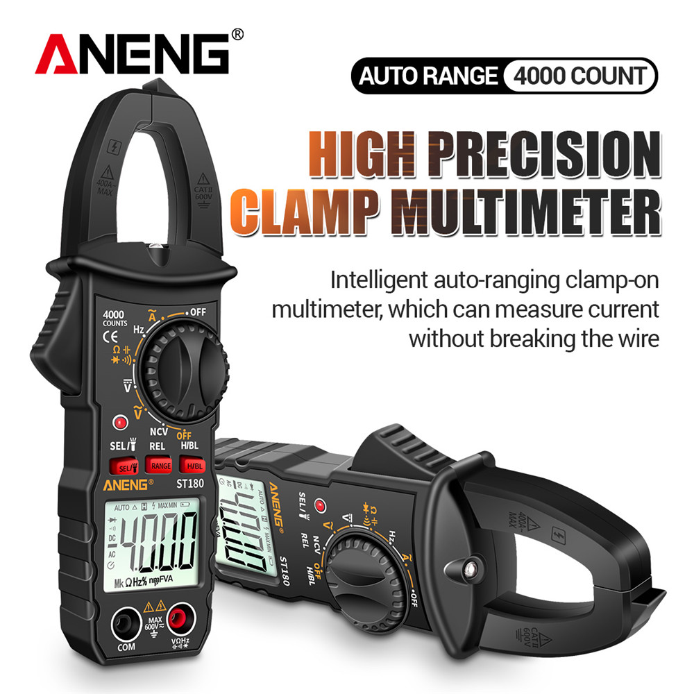 Pinza Amperimétrica Digital ANENG ST180 AC, Multímetro de 4000 Conteo, Medidor de Voltaje, Amperímetro, Probador de Voltaje para Coche, Herramienta de Medición de Hz, Capacitancia, NCV y Ohmios
