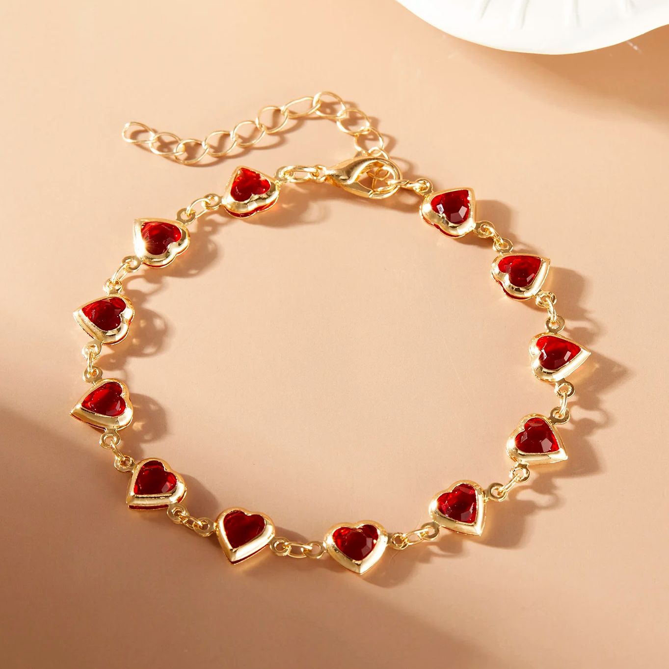 Eleganti Bracciali con Catena in Metallo e Cristalli Rossi per Donne, Bracciali Colorati a Forma di Cuore, Gioielli da Polso per Feste e Matrimoni, Idea Regalo