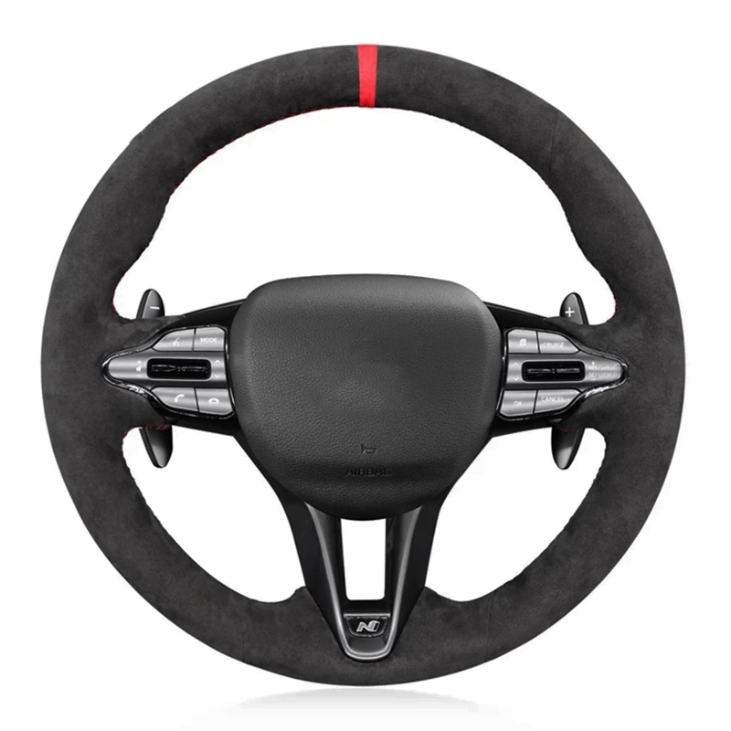 Dostosowany antypoślizgowy czarny zamszowy skórzany warkocz na kierownicę samochodu dla Hyundai Veloster N 2019-2021 i30 N 2018 2019 2020