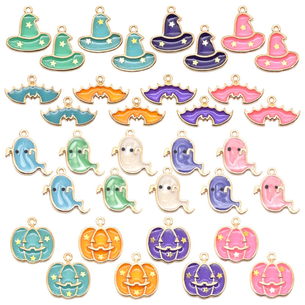 10 unids/lote de bonitos sombreros de fantasma de Halloween, colgantes de calabaza para DIY, collar, pulsera, llaveros, accesorios para hacer joyas