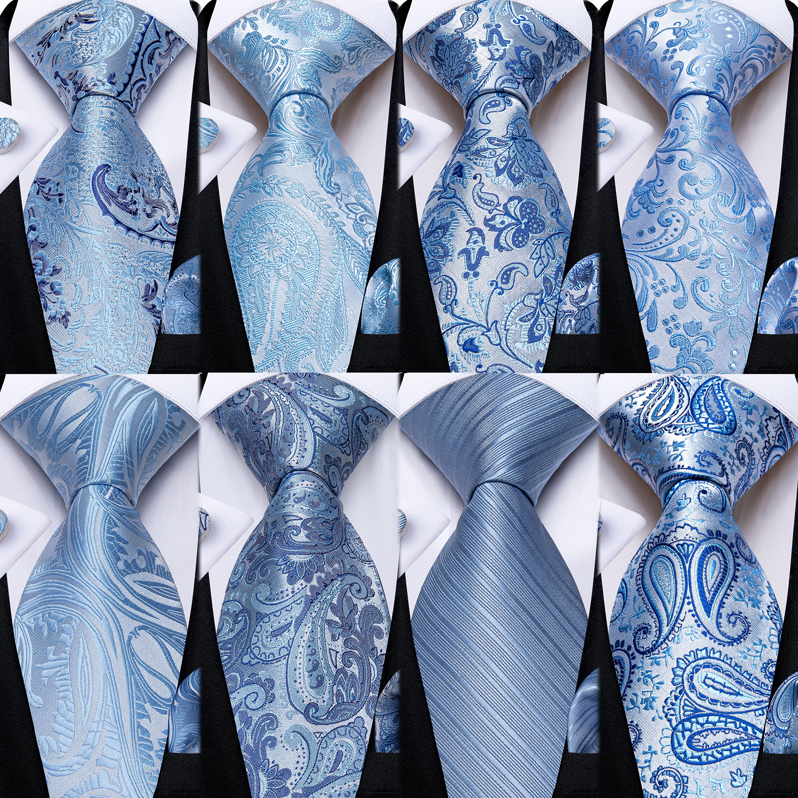 Lichtblauw Paisley Gestreepte Zijden Dassen Voor Mannen Zakdoek Manchetknopen Bruiloft Accessoires Stropdas Set Cadeau Voor Mannen DiBanGu