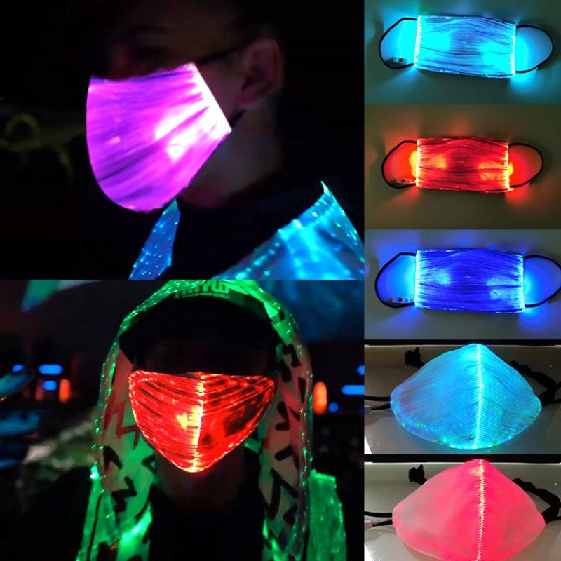 Maska LED z włókna optycznego RGB, ładowana przez USB, akcesorium na rave, imprezę, do klubu nocnego, baru, kostium taneczny, świecący dodatek, na Boże Narodzenie i festiwale.