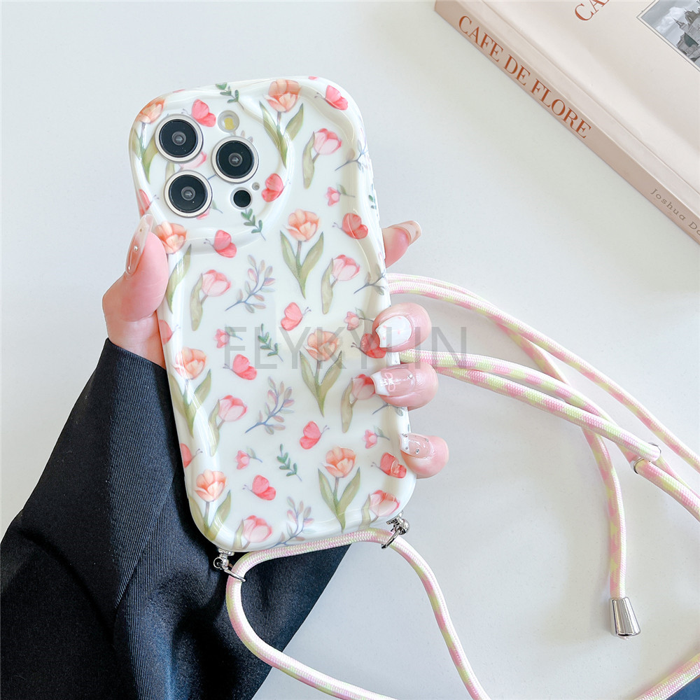 Funda de teléfono con cadena y cordón cruzado para iPhone 15, 14, 13, 12, 11 Pro Max XR X XS Max 7 8 Plus SE 2020, funda trasera de silicona suave
