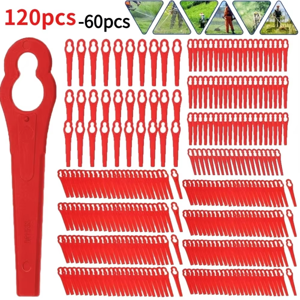 Cuchillas de plástico para cortadora de césped eléctrica inalámbrica, herramienta para cortar césped, cuchillas de repuesto para herramientas de jardín, 60-120 Uds.