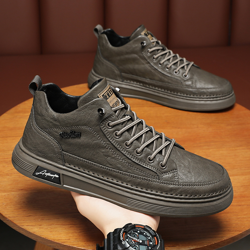 Sapatos de couro britânico masculino, respirável, artesanal, plataforma, casual, andando, preto, sapatos masculinos da moda