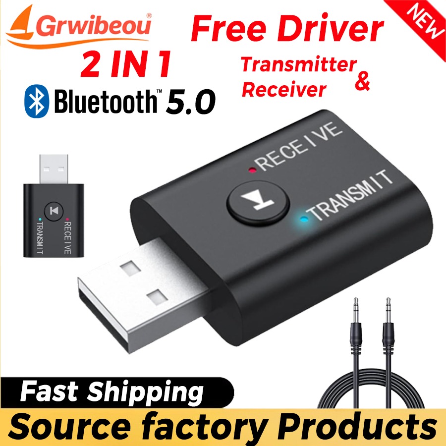 Беспроводной USB-адаптер Bluetooth 5.0 2 в 1, передатчик-приемник, конвертер 3,5 мм, разъем AUX для ПК, компьютера, ТВ, ноутбука, динамика, гарнитура