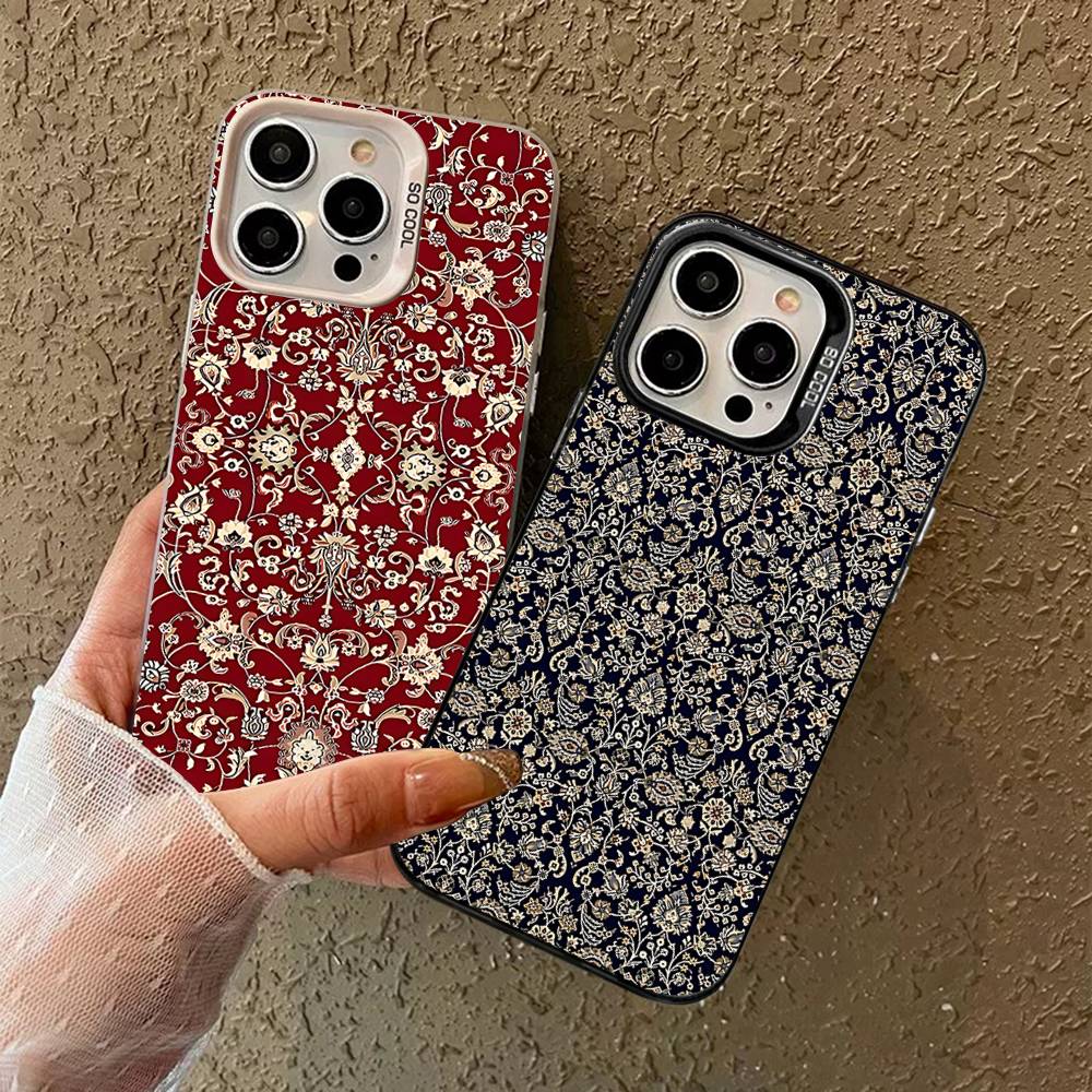 Funda de teléfono con diseño Floral de alfombra persa, carcasa plateada de Color para IPhone 17 16 15 14 13 12 11 Pro Max Plus