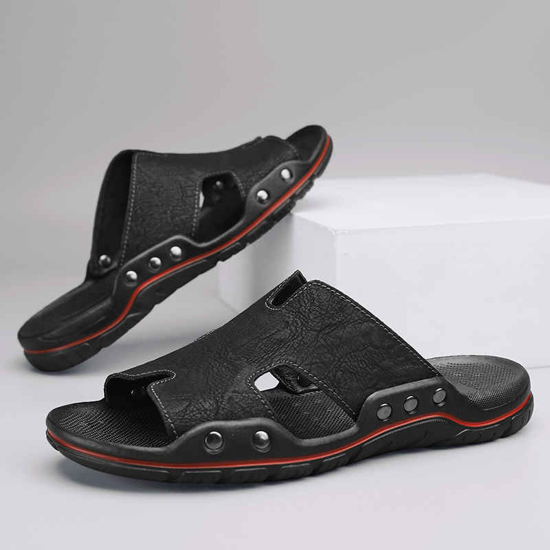 Sommer Männer Hausschuhe Aus Echtem Leder Atmungsaktive Clogs Sandalen Strand Klassiker Leder Rutschen Outdoor-Flip-Flops Plus Größe Männer Schuh