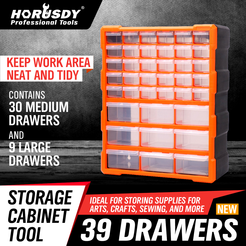 HORUSDY Gabinete de almacenamiento con 39 cajones, caja de herramientas, contenedor, caja de pecho, organizador de plástico, divisor