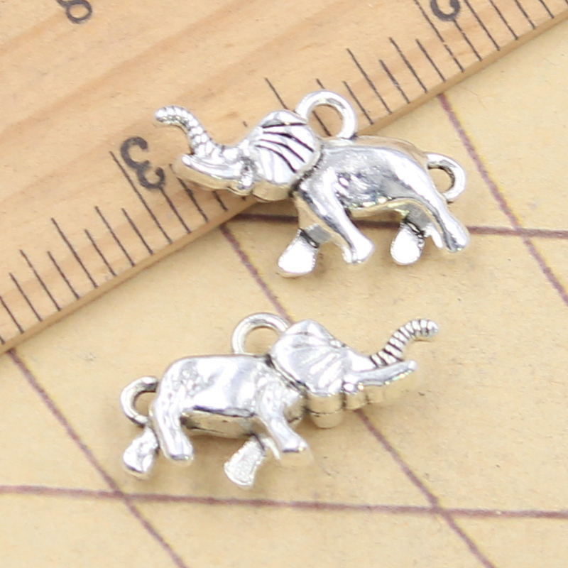 10ชิ้นเสน่ห์ช้าง13X24มม. จี้เงินทิเบตเครื่องประดับโบราณทำ DIY งานฝีมือทำด้วยมือ
