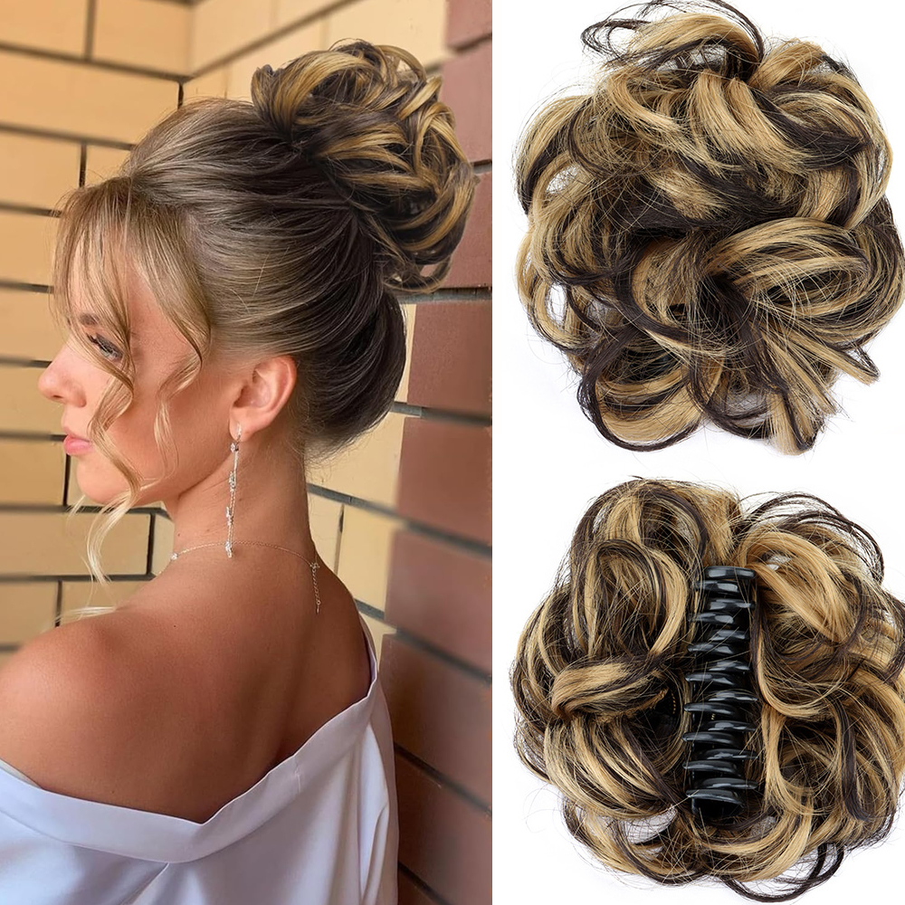 Synthetisch Messy Bun Haar Scrunchie Klauwclip in haarverlenging Hoge temperatuurvezel Haarstukje Pluizige Chignon voor dames