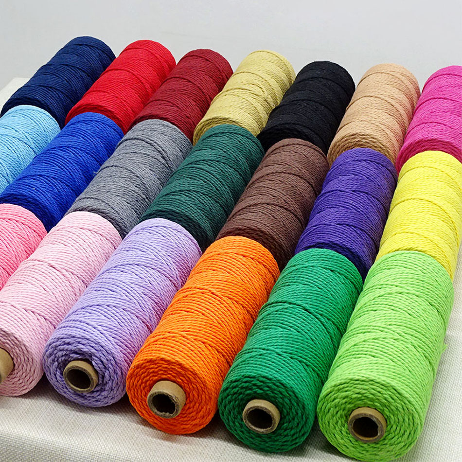 Cordon en coton pour macramé, 2mm, 100M, artisanat, fil coloré, ficelle torsadée, couture faite à la main, décoration de mariage à domicile