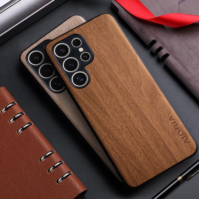 Custodia per Samsung Galaxy S25 S24 Plus FE Ultra funda modello in legno di bambù Cover posteriore in pelle per custodia Samsung Galaxy S25 S24 Plus