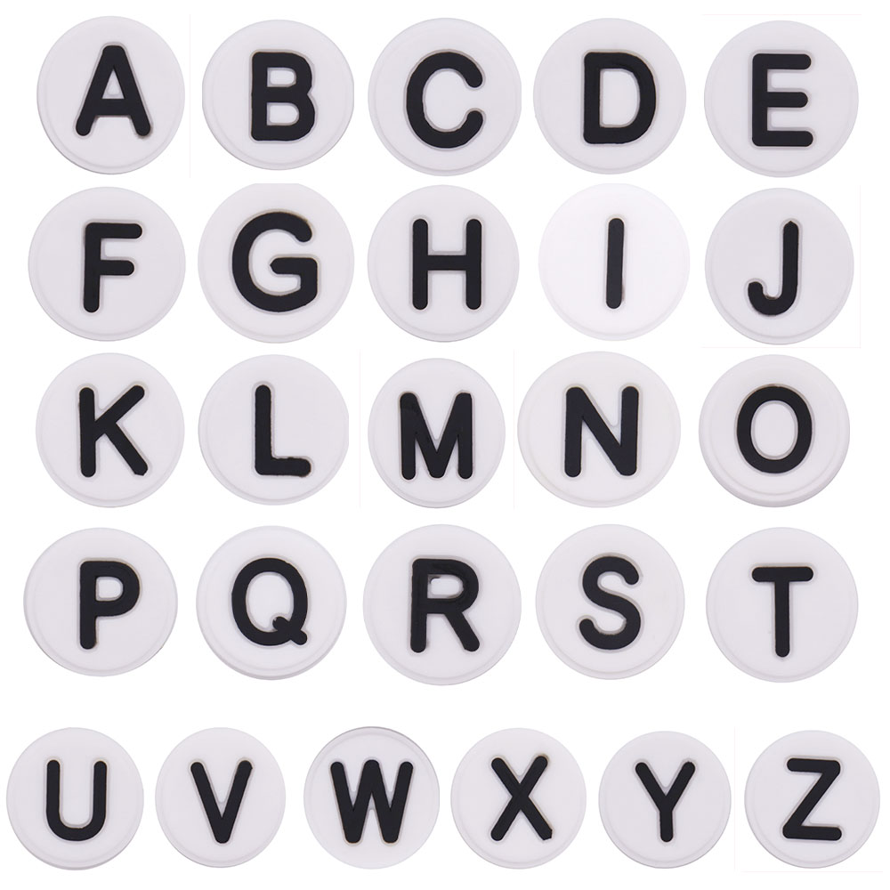 Breloques de chaussures en PVC, 1 pièce, dessin animé mignon, cercle Kawaii blanc, 26 lettres de l'alphabet, sandales, accessoires de chaussures, décoration, vente unique