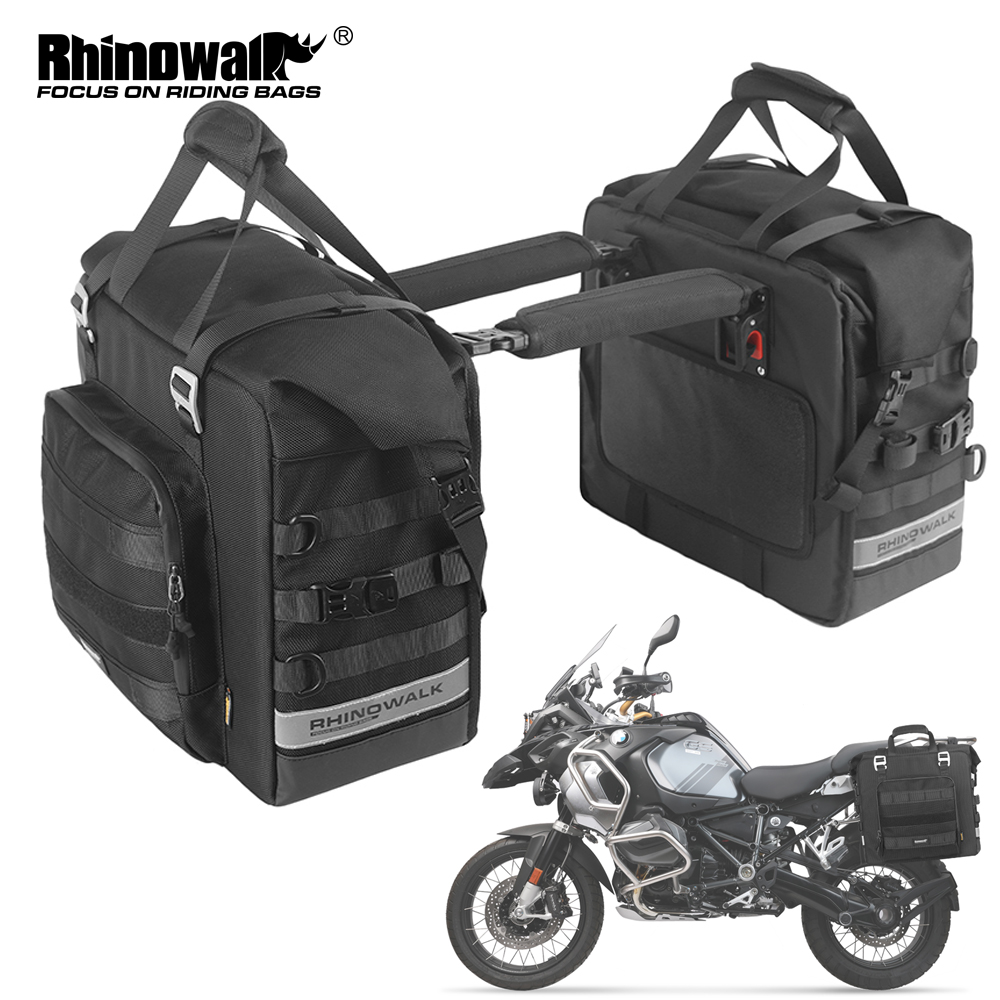 Rhinowalk-Saco de sela impermeável a motocicleta, Pannier lateral expansível, liberação rápida, Cubo 3D, Armazenamento de motocicleta, 25L a 32L, 1pc
