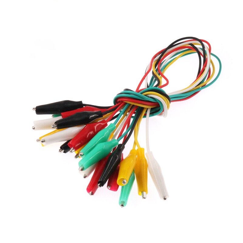 1 juego/10 piezas de pinzas de cocodrilo para electricista, cables de prueba DIY, pinzas de cocodrilo de doble cabeza, cables de prueba de 46 cm