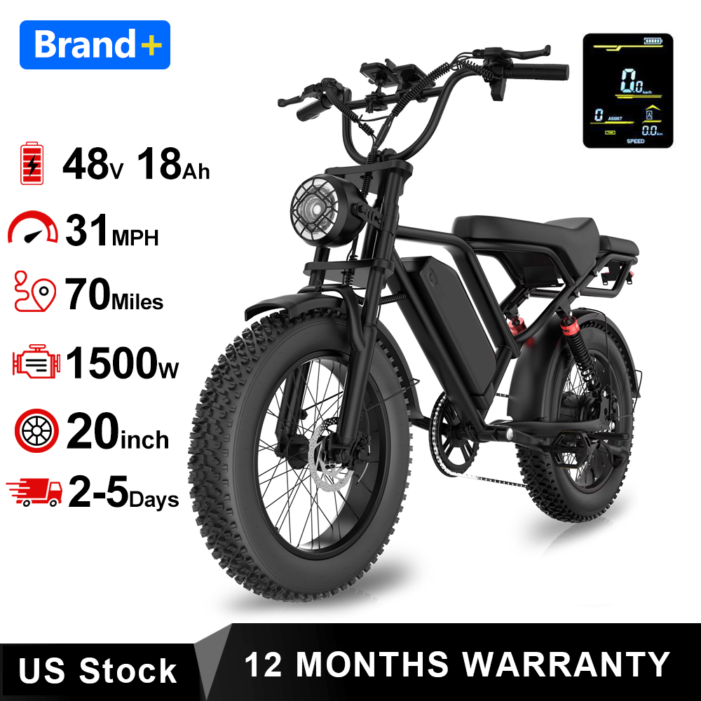 Nouveau Vélo Électrique 2026 1500W, Pneus Larges 20 Pouces, Vitesse Maximale 31 mph, Autonomie 70 Miles pour Route, Sable, Montagne, Neige, Moto Électrique