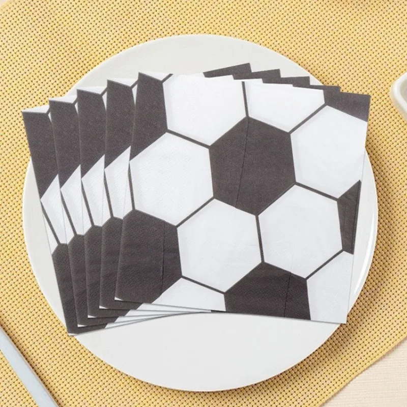 20pcs 33cm 2Layer Football themed Party Napkins Black and White Football Printed Decorative Napkins Disposable Meal Pads