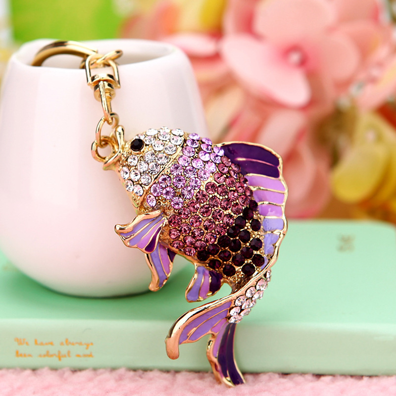 แฟชั่น Rhinestone น่ารักปลาสีสัน Key CHAIN 2 สีสีชมพูสีฟ้ารถพวงกุญแจผู้หญิงกระเป๋า Charm