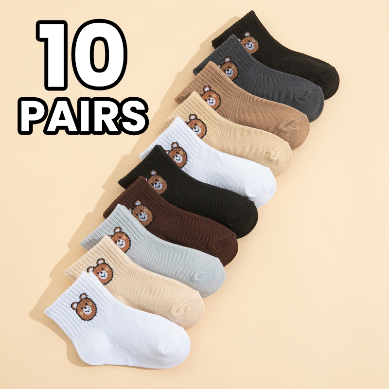 10 pares de calcetines para bebé con estampado de oso de dibujos animados, calcetines casuales para bebé, adecuados para uso diario