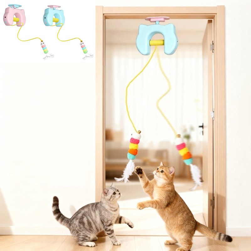 Juguete eléctrico para gatos con 2 cuerdas, juguete interactivo con plumas y movimiento automático para gatitos, juguete interactivo con forma de oruga para que los gatos jueguen solos