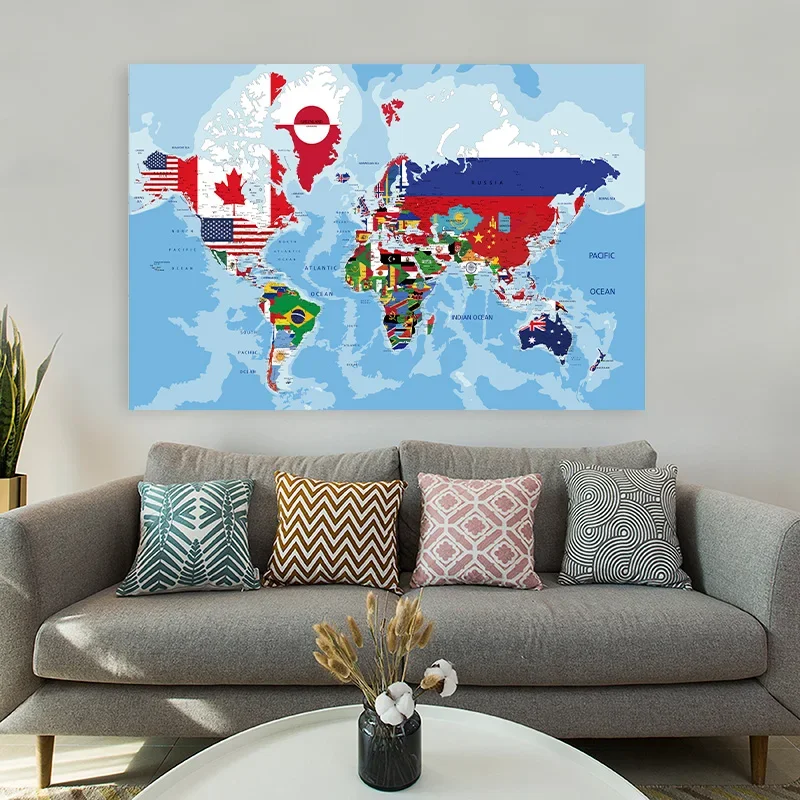 O mapa do mundo retro pintura em tela não tecida criativo cartaz decorativo imagem de parede material escolar de escritório em casa 225*150cm