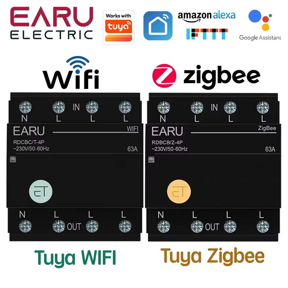 Disjuntor Inteligente Tuya WiFi ZigBee MCB 3P+N com Temporizador e Controle Remoto por Voz para Alexa e Google Home Assistant