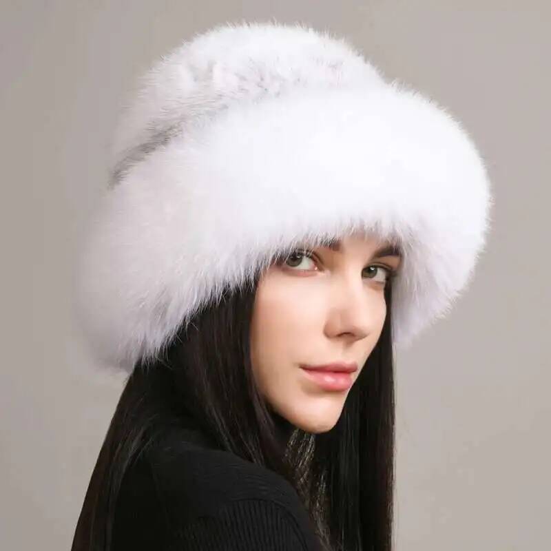 Gorro de piel de visón natural tejido para mujer, gorro de piel de zorro, gorros de piel de lujo hechos a mano para invierno, gorros de piel auténtica, orejeras, gorros protectores