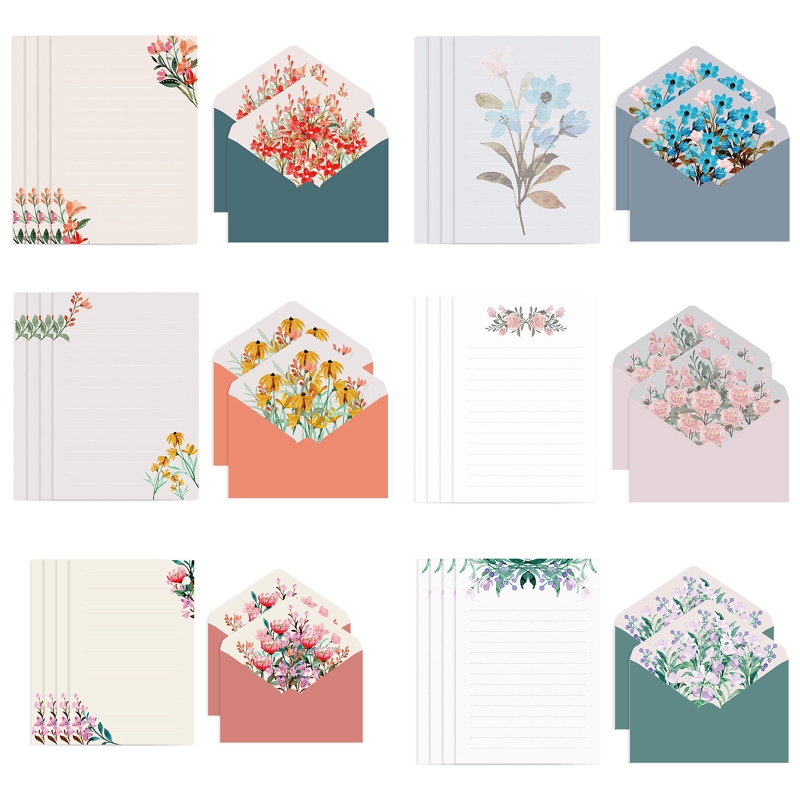 QXNF Blumenumschlag-Set mit 4 Briefpapieren, für Hochzeitsfeier/Abschlussfeier/Babyparty-Einladung