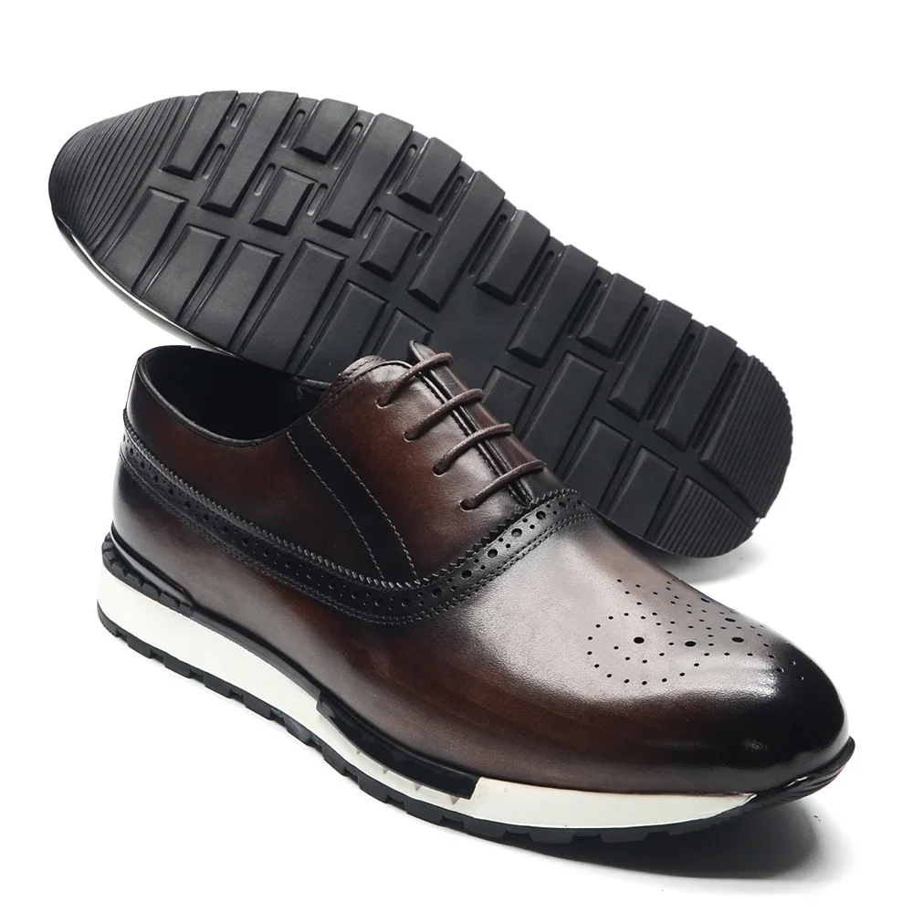 Many Colors Handmade Genuine Leather Oxford Sneaker Shoes for Men Lace Up Brogues Business Office Fashion Brand Casual Shoes Man
