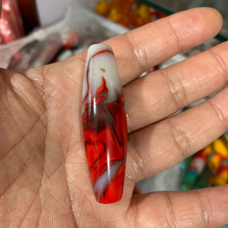 Jade Chicken Blood Hetian Jade Color Dzi Bead Pendant Lucky Bead Necklace for Men and Women Sweater Chain Jade Pendant