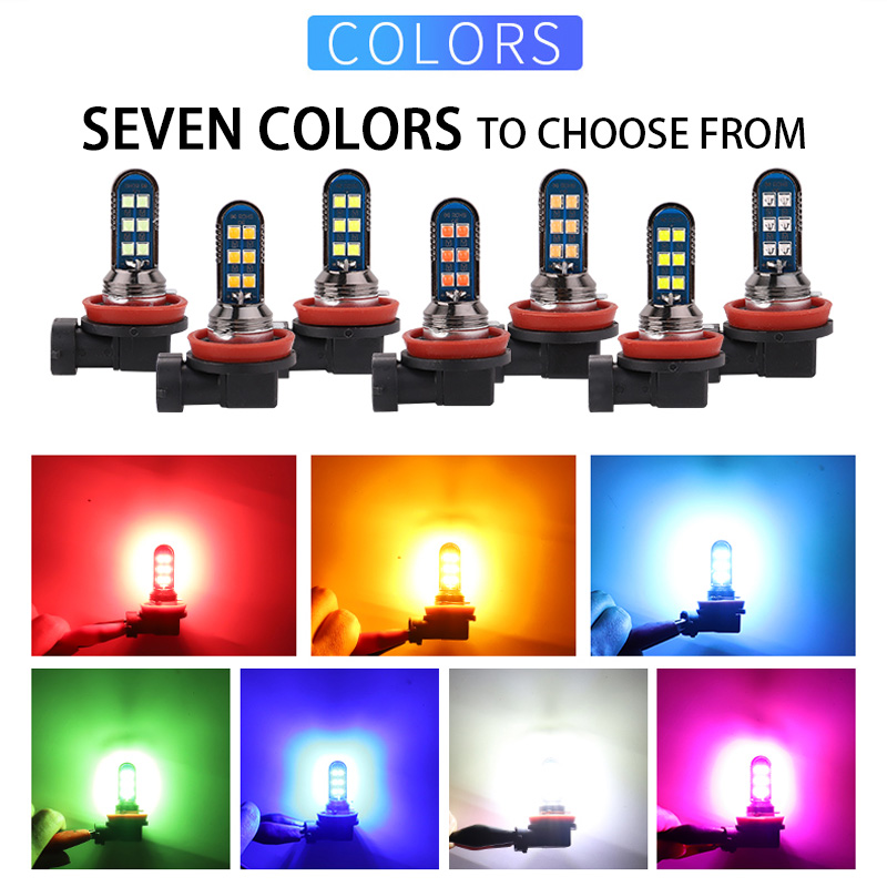 2 sztuk 7 kolory zielony pomarańczowy H7 H11 H8 HB4 9006 H27 881 880 H3 wysokiej jakości żarówki LED samochodowe lampy przeciwmgielne samochodów Anti Fog Lights Foglamps