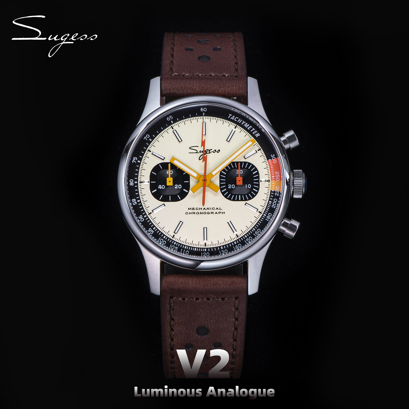 Sugess-Relógio Cronógrafo Mecânico Masculino, Relógios de pulso, Sapphire Crystal, Movimento Swanneck, Tianjin ST19, Presente Piloto, V2