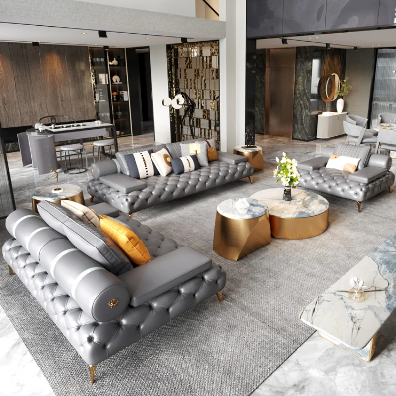 Italienische Sofas aus echtem Leder, modernes Luxus-Designer-Loveseat-Sofa, 3-teiliges Set, Woonkamerbanken Wohnzimmermöbel