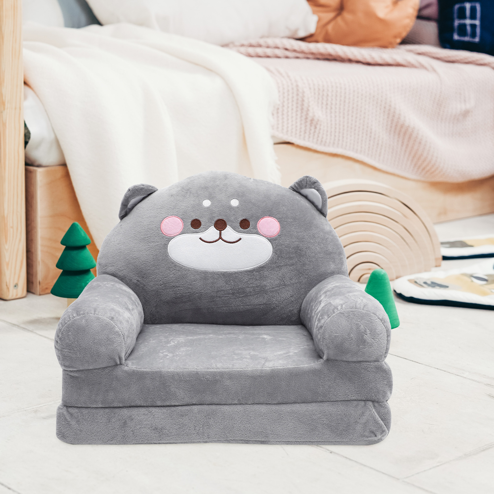 Canapé Pliable et Confortable en Forme d'Éléphant pour Enfant, Chaise en Peluche avec Dossier, Fauteuil de Dessin Animé pour Salle de Jeux et Chambre à Coucher